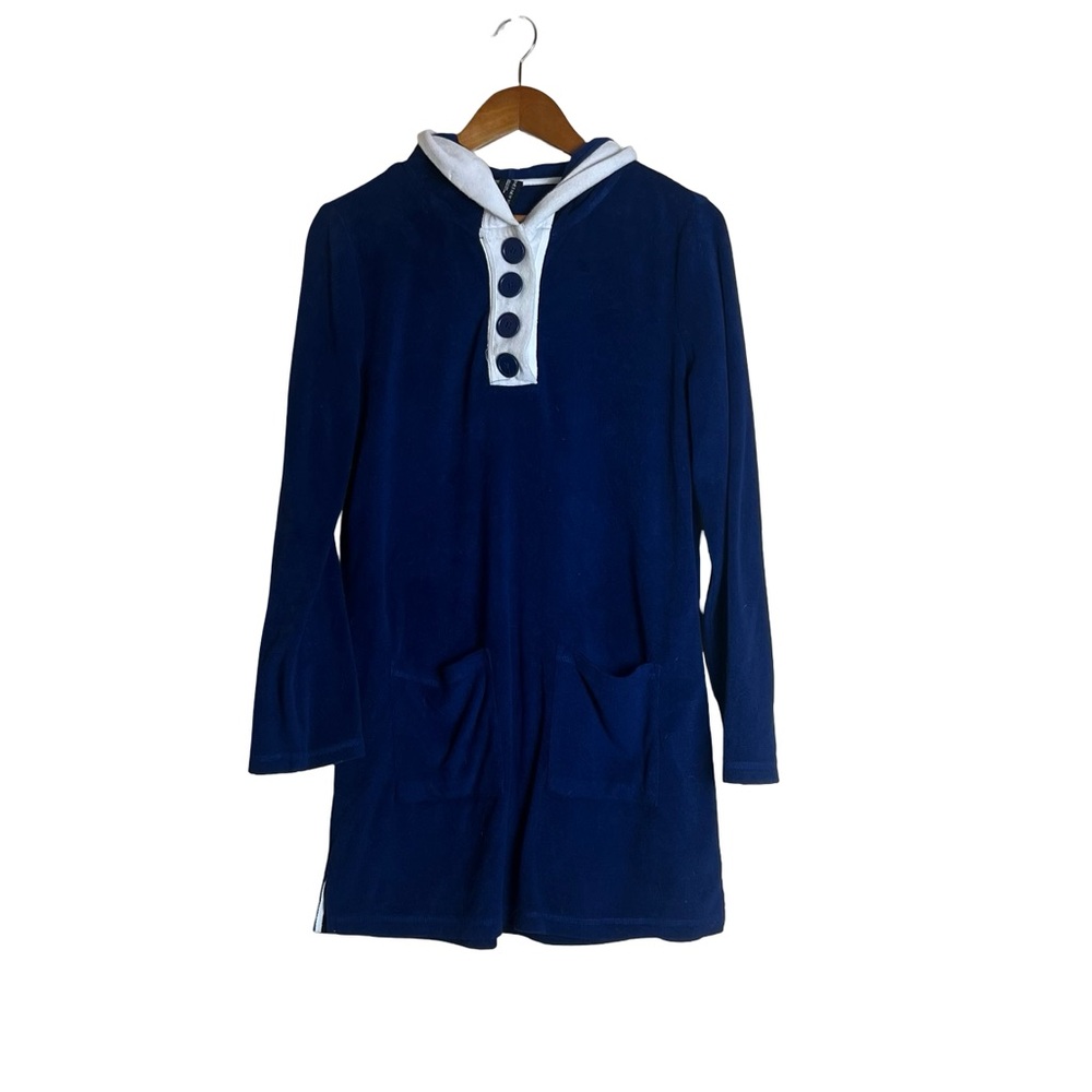 Jones New York blue terry long sleeve hooded dress